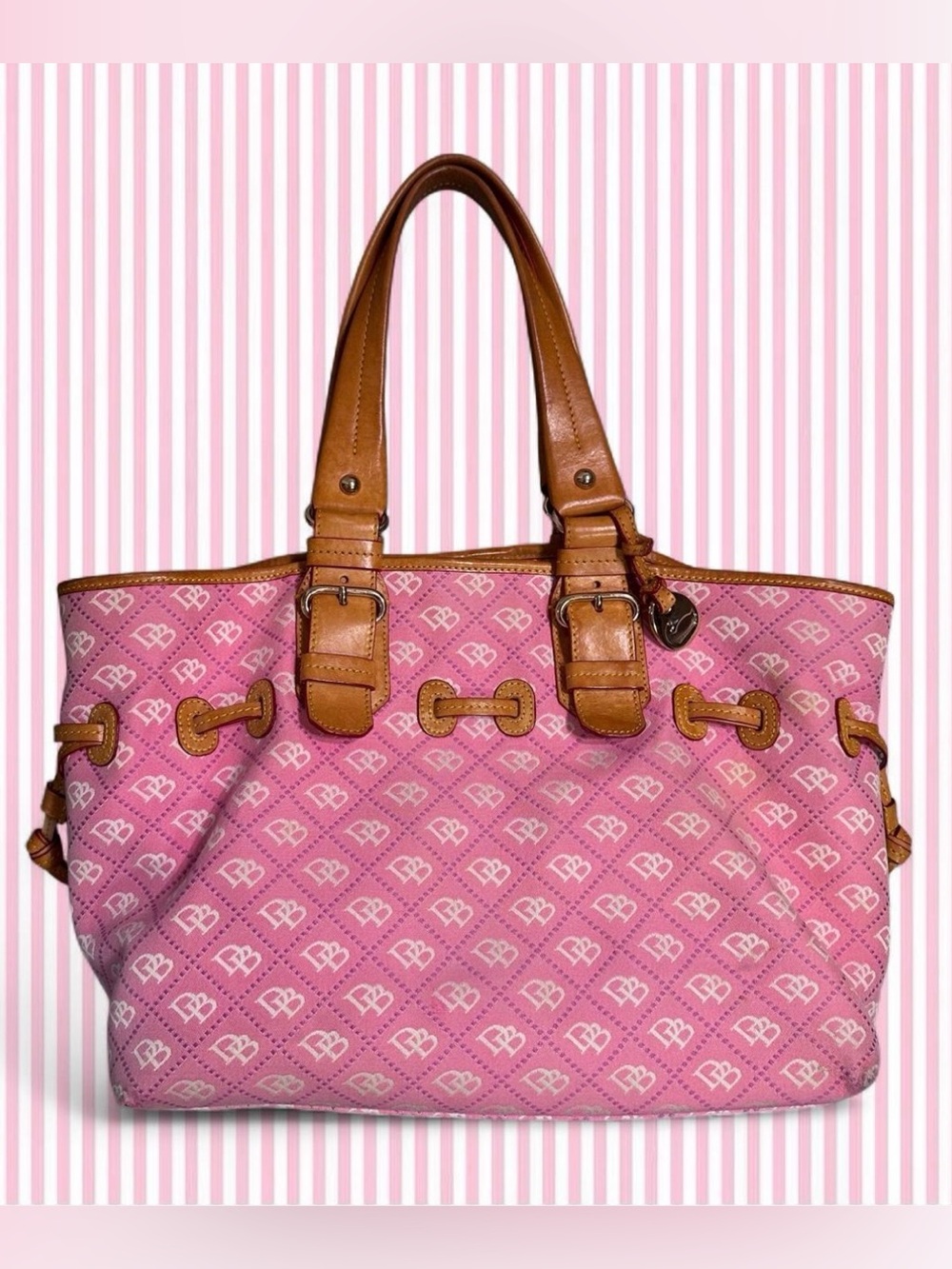 Y2K Dooney and Bourke Pink Canvas Signature Tote with Leather Trim